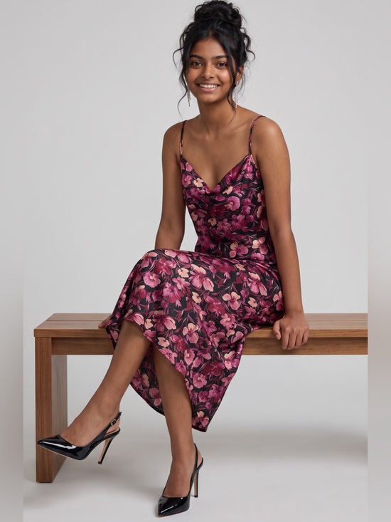 bebe Dresses & Skirts - NWT- Bebe by Davids Bridal floral satin slip dress w/cowl necklines Size large